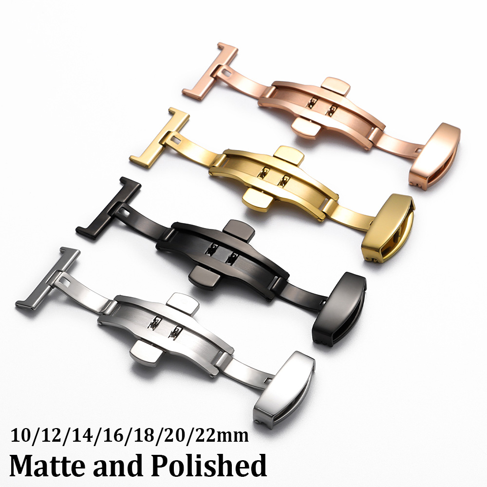 Replacement Watch Bracelet - 10/12/14/16/18/20/22mm Polished Matte Folding Button Stainless