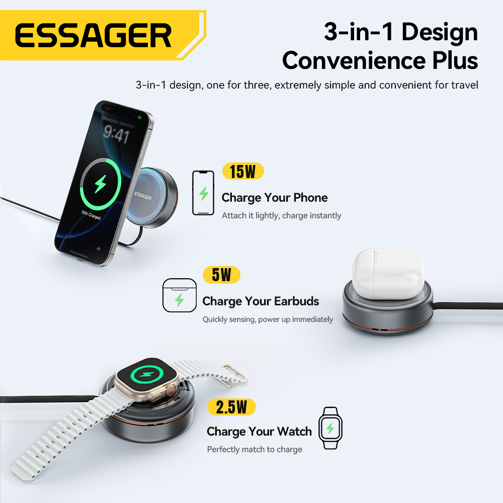 Essager 15W 3 in 1 Magnetic Wi - Smartwatch Watches For Iphone avis et prix